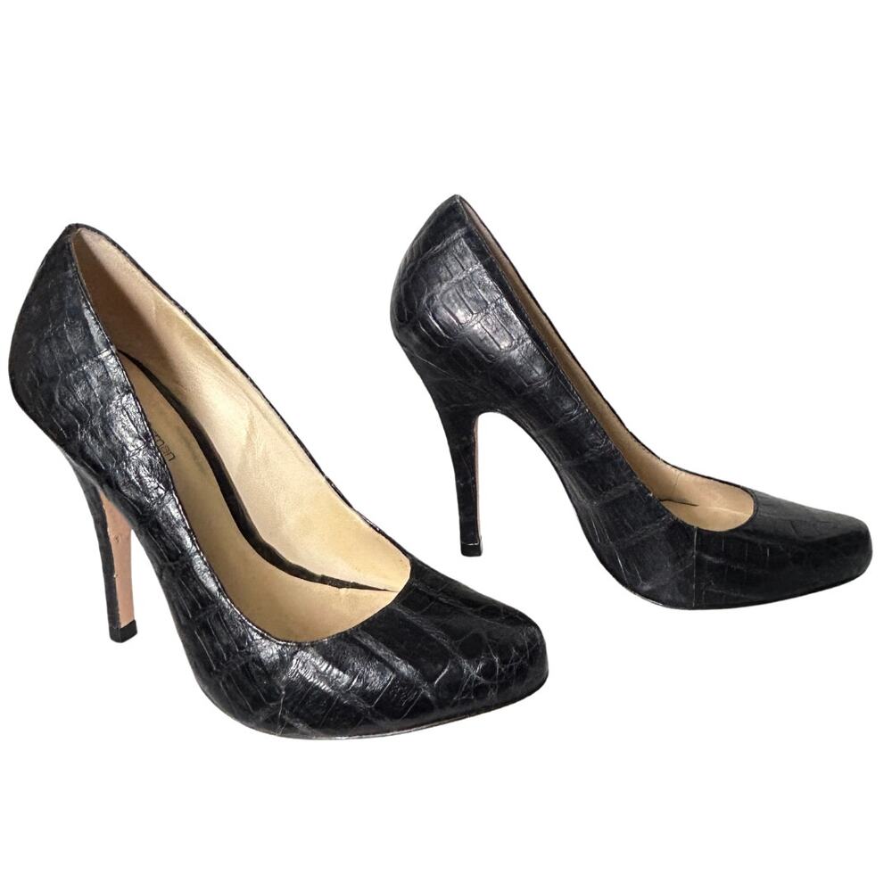 Alexandre Birman Croc Embossed Black Heels Size 37 (US 7) Minimalist Capsule